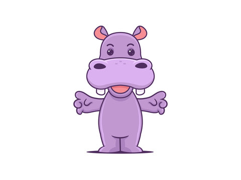 Purple hippopotamus cute kawaii mascot vector cartoon illustration