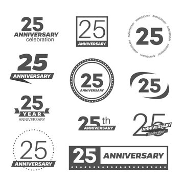 Twenty five years anniversary celebration logotype. 20th anniversary logo collection.