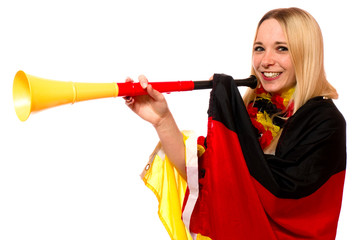 Junge Frau mit Vuvuzela
