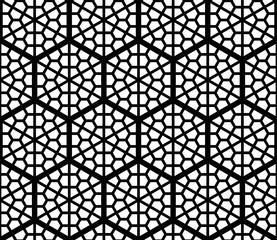 Seamless geometric pattern based on traditional Japanese Kumiko patterns .Grid of hexagons of large thickness.