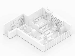 Mock up of furnished home apartment, white paper model 