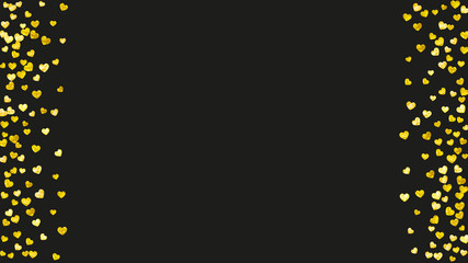 Heart frame background with gold glitter. Valentines day. Vector confetti. Hand drawn texture. Love theme for poster, gift certificate, banner. Wedding and bridal template with heart frame.