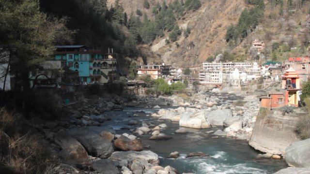 village in Kullu valley. river Parvati