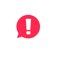 Exclamation mark in bubble speech vector icon, concept os attention or warning sign, hazard or caution alert message, danger information or risk info icon