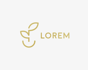 Obraz premium Linear healthy food vector logo. Leaf smile plate idea logotype.