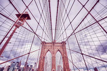 Fototapeta premium Vintage toned picture of the Brooklyn Bridge, New York City, USA.