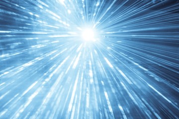 Blue laser show rays at top nightlife party event performance. Luxury entertainment with bright...