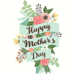 Happy Mother's Day With Banner and Floral.Mother's Day Elements.