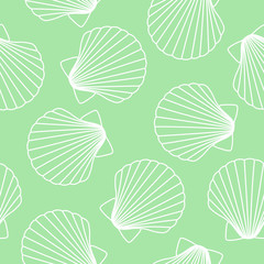 white seashells on light green background sea ocean shell pattern seamless vector