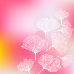 Ginkgo biloba leaves, vector hand drawn illustration on bright blurred background