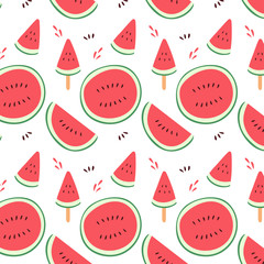 Watermelon sliced hand drawn vector illustration seamless pattern