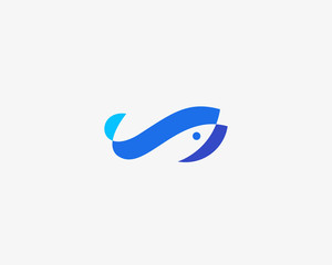 Fish idea logotype. Color overlay water logo. Universal sea food marine icon symbol.
