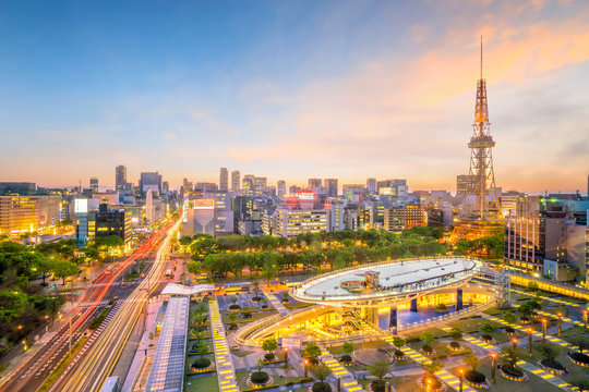 Nagoya downtown skyline in  Japan