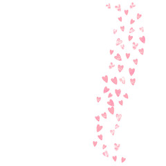 Pink glitter hearts confetti on isolated backdrop. Random falling sequins with metallic shimmer. Design with pink glitter hearts for party invitation, event banner, flyer, birthday card.