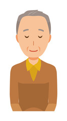 An elderly man wearing brown clothes is bowing