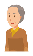 An elderly man wearing brown clothes is walking