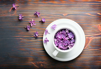 Purple lilac flowers  in cup