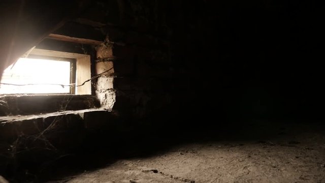 Old dusty attic slow-mo footage - Abandoned loft window slow motion