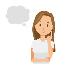 A long hair young woman is imagining