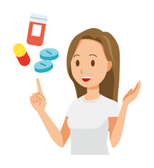 A long hair young woman is explains about medicine
