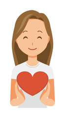 A long hair young woman has a heart mark