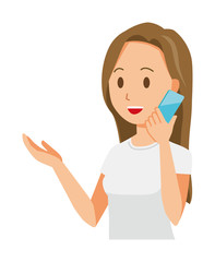 A long hair young woman is calling by smart phone