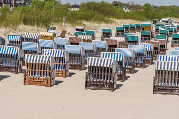 Many beach chairs on a sunny day at the Baltic Sea