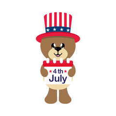 4 july cartoon cute bear in hat with calendar