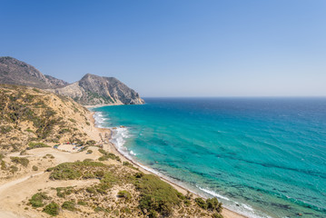 kos island kavo paradiso beach on the kefalos peninsula, magical blue water of the aegean sea in greece
