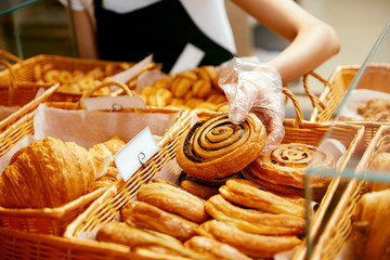 Fototapeta na wymiar Bakery Food. Fresh Pastries In Pastry Shop