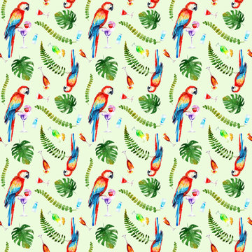 Watercolor drawings of the tropics. pattern