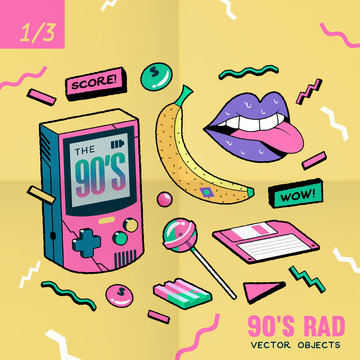 The 90's Rad. 90's style vector isolated objects and graphic elements.