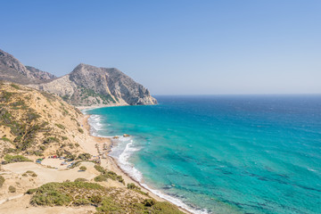 Fototapeta na wymiar kos island kavo paradiso beach on the kefalos peninsula, magical blue water of the aegean sea in greece