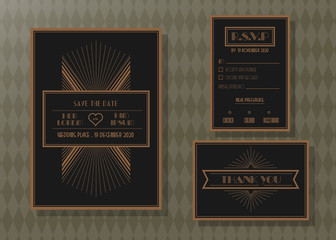 Wedding invitation card vector template set.