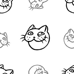 Cartoon cat head pattern. Vector illustration.