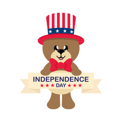 4 july cartoon cute bear in hat with sign