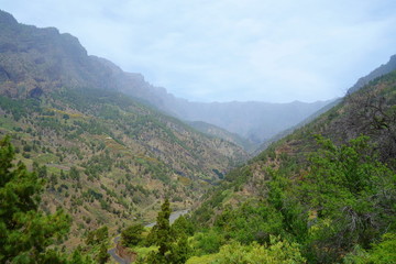 Fototapeta na wymiar Hiking trail leading to the National Park Caldera de Taburiente, the largest erosion crater in the world, La Palma, Canary Islands, Spain