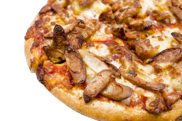 Sausage Pizza box set isolated on white background.Closed up.Clipping path