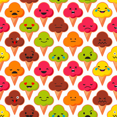 Obraz premium Seamless background with Emotions Ice Cream. Cute cartoon. Vector illustration. Textile rapport.