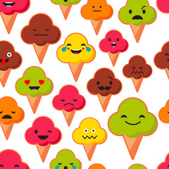 Seamless background with Emotions Ice Cream. Cute cartoon. Vector illustration. Textile rapport.