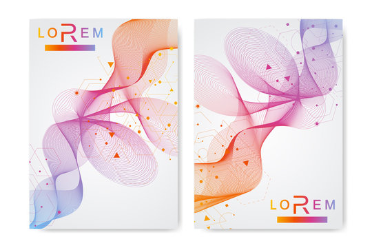 Business templates brochure, magazine, leaflet , flyer, cover, booklet, annual report. Scientific concept for medical, technology, chemistry. Hexagonal molecule structure. Dna, atom, neurons