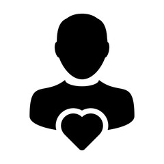 Heart icon vector male user person profile avatar symbol for love and health concept in flat color glyph pictogram illustration