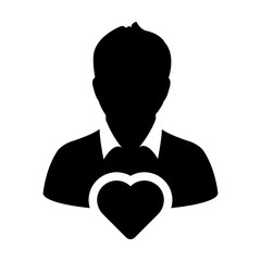 Heart icon vector male user person profile avatar symbol for love and health concept in flat color glyph pictogram illustration