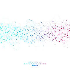 Structure molecule and communication. Dna, atom, neurons. Scientific concept for your design. Connected lines with dots. Medical, technology, chemistry, science background. Vector illustration.