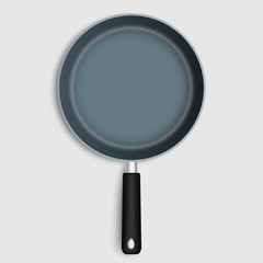 Frying pan isolated on grey background. Realistic kitchen vector illustration.