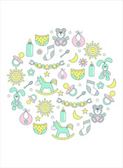 Newborn elements in circle vector image