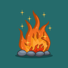 Bonfire. Vector illustration of a campfire outdoors. Camping icon.