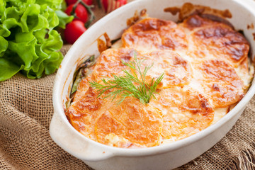Sweet potatoe, spinach, and feta cheese gratin