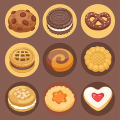 Cookie vector cakes top view sweet homemade breakfast bake food biscuit bakery cookie pastry illustration.