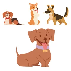 Papier Peint photo Singe Puppy cute playing dogs characters funny purebred comic happy mammal doggy breed vector illustration.